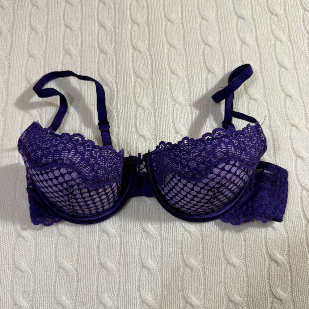 Adore Me Purple Lace Padded Push Up Lingerie Bra 32B